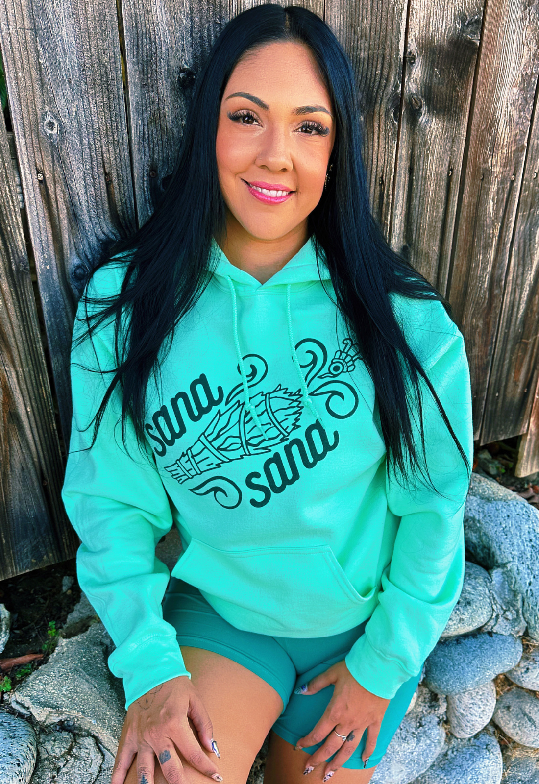 Mint top blue hoodie
