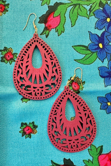 Razz Papel Tears Wood Dangle Earrings