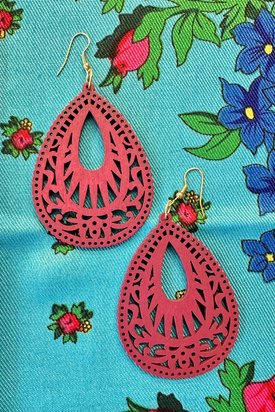 Razz Papel Tears Wood Dangle Earrings