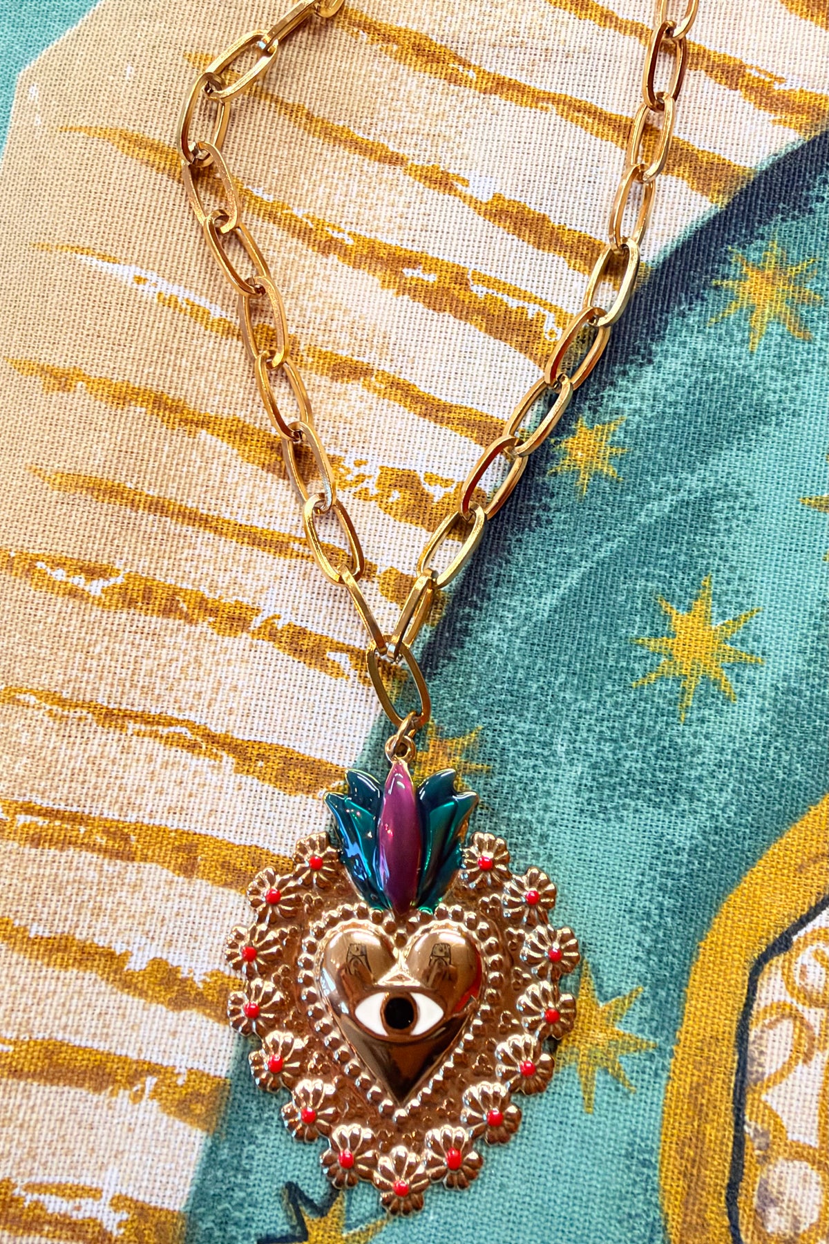 Paper Clip Ojo Sagrado Necklace