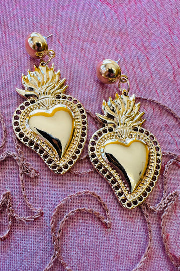 Retro Milagro Heart Medallion Earrings
