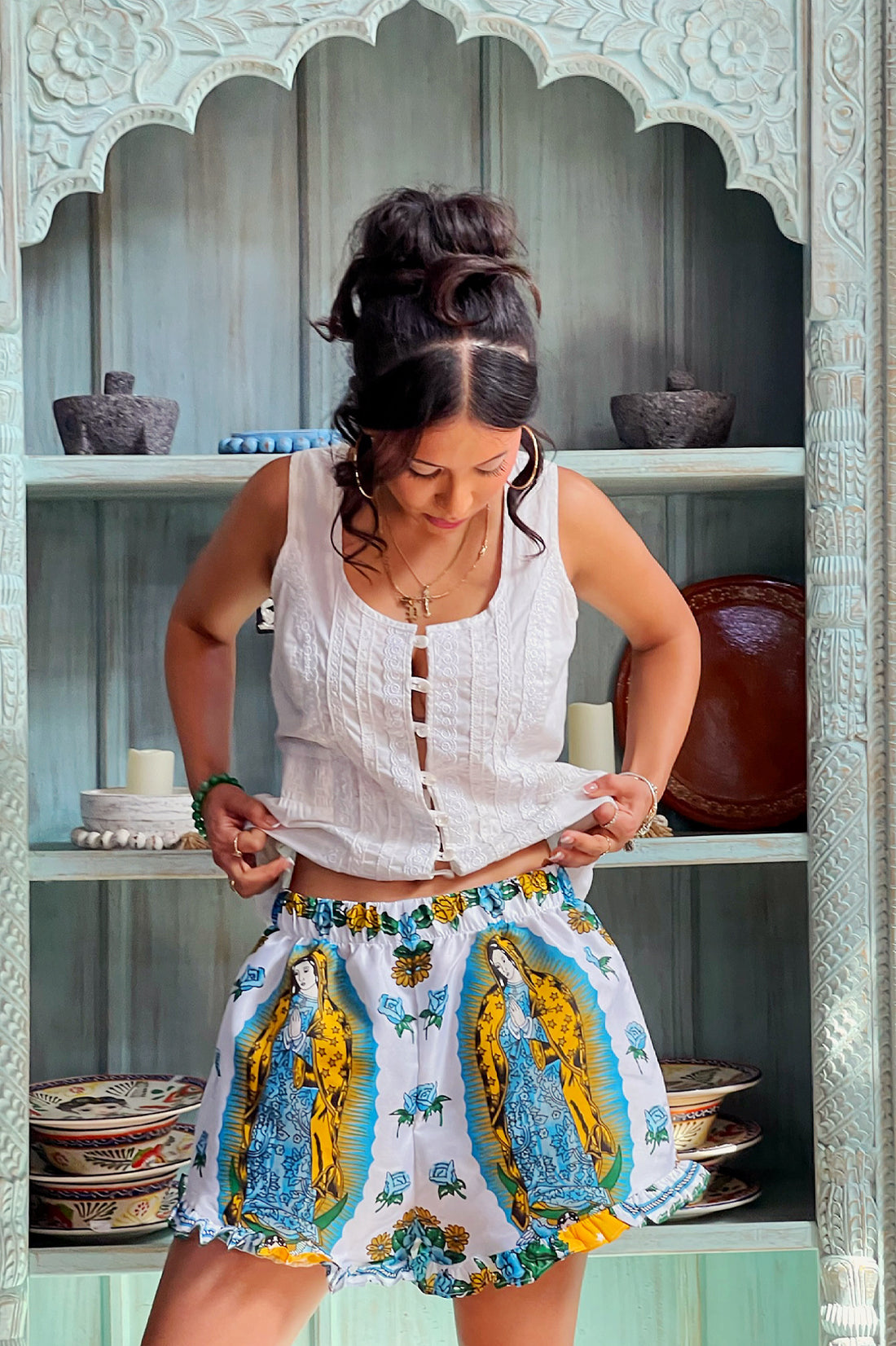 Womens Virgencita Ruffle Shorts