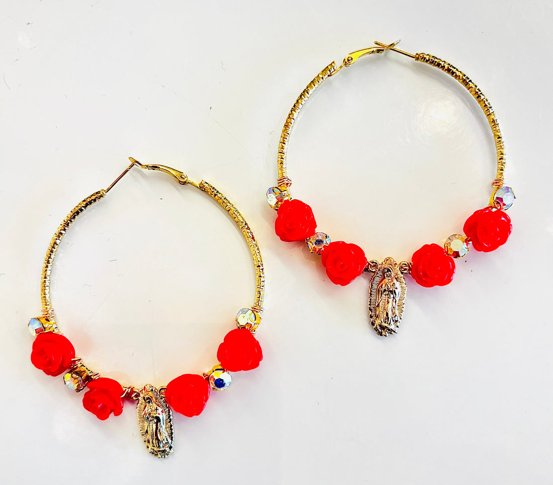 Red Virgencita Blingy Rosita Hoops